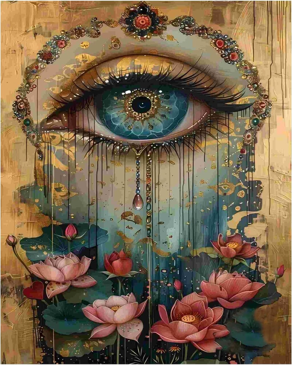 Paint by Numbers Kit for Adults Eye, Paint by Number Eye and Lotus, Paint by Numbers Kit for Adults Beginner for Gift and Home Wall Decor 16x20 Inch